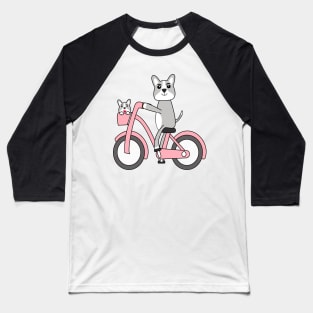 Kawaii corgi dogs riding a pink bike Baseball T-Shirt